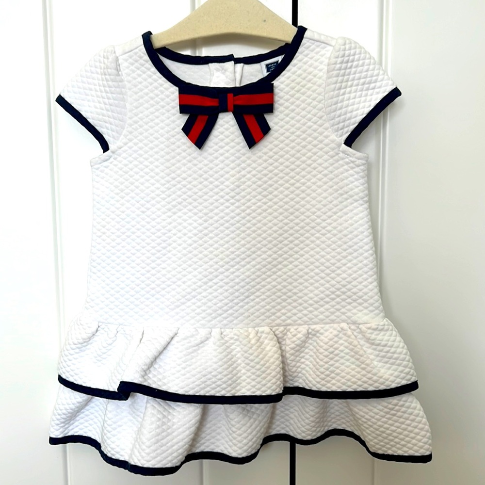 Janie and Jack 6-12 months white dress with navy piping